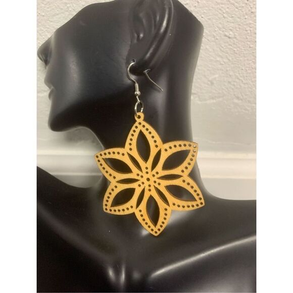 Wooden Statement Earrings  - Picture 2 of 3